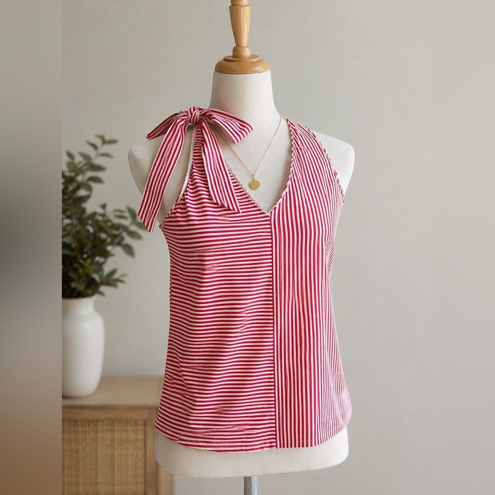 Vineyard Vines Red & White Striped Tie-Shoulder V-Neck Tank SzS NauticalVibes
